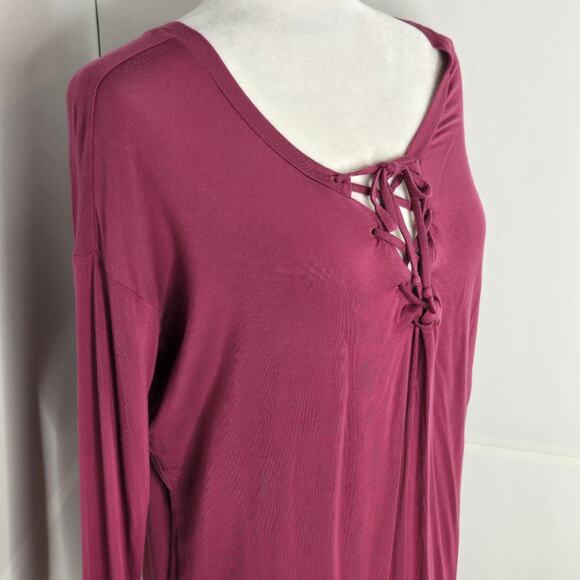 🎄 Victoria Secret PINK EUC Soft long sleeve tie front top XS dark pink Bayberry - Picture 14 of 14